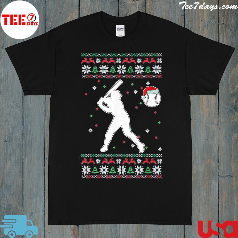 Baseball player Christmas cool ugly xmas pajama boys kids shirt