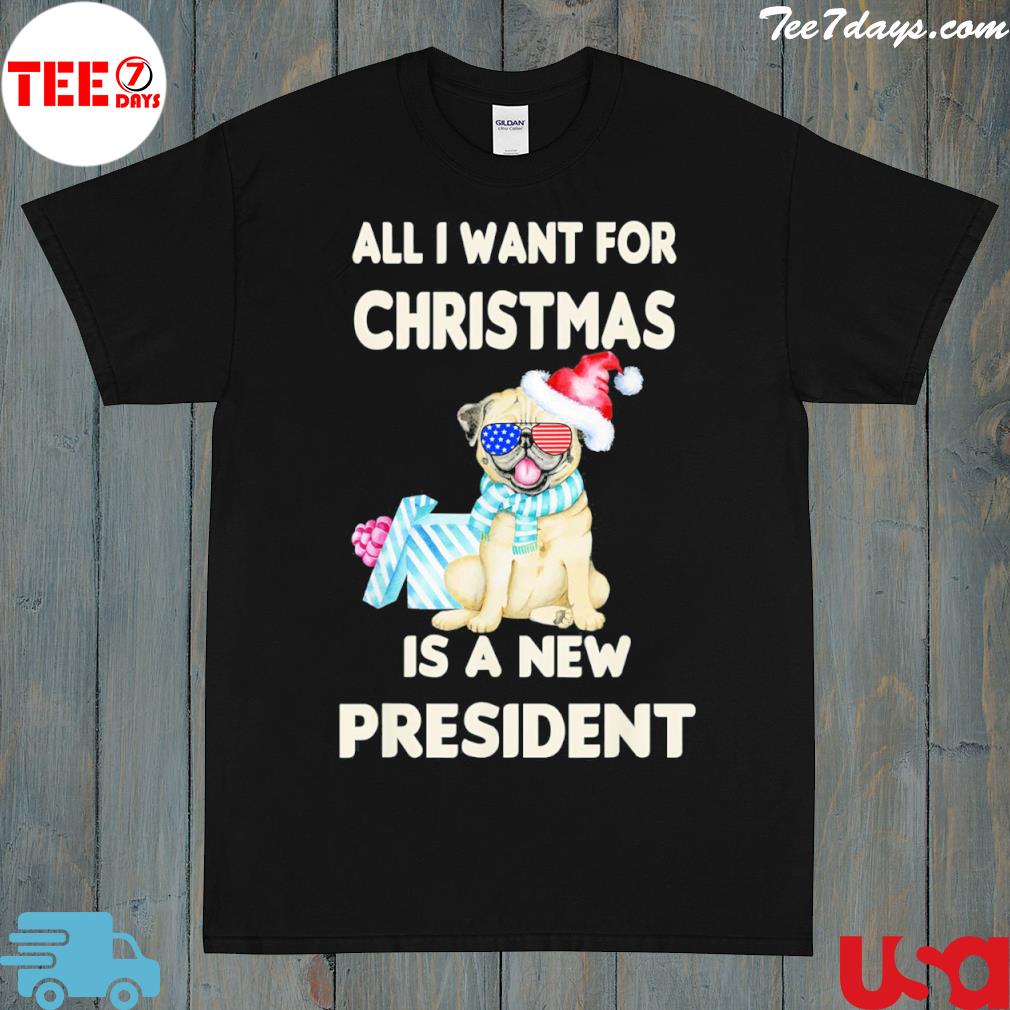 Christmas Pug Dog Anti Joe Biden American Flag Xmas 2023 T-Shirt