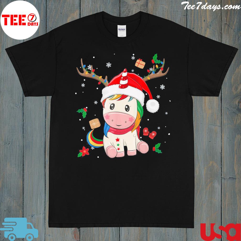 Cute Christmas Shirt for Girls Kids Xmas Unicorn Deer Santa T-Shirt