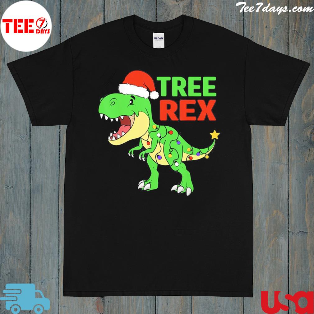 Dinosaur tree lights santa gif Ugly Christmas sweatshirt