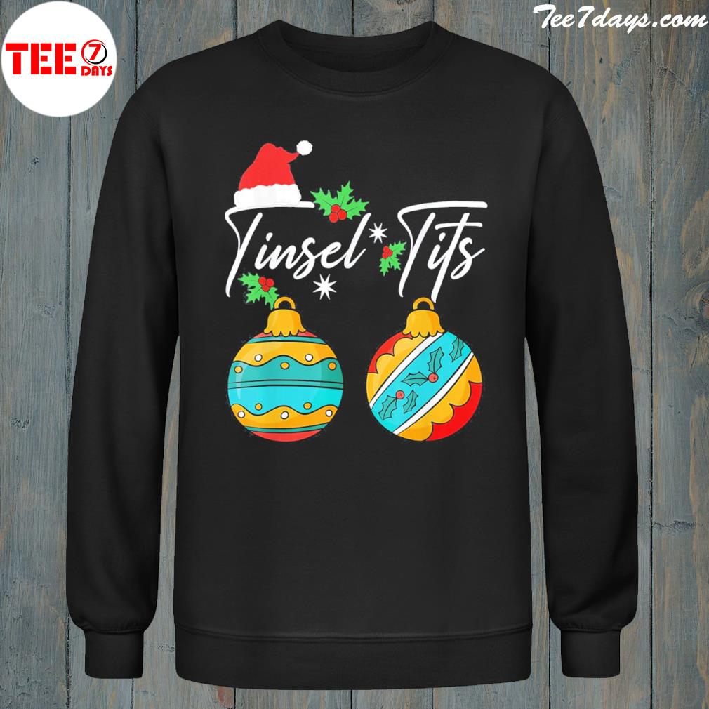 Tinsel Tits Jingle Balls Funny Christmas Matching Couple T-Shirt sweatshirt-black