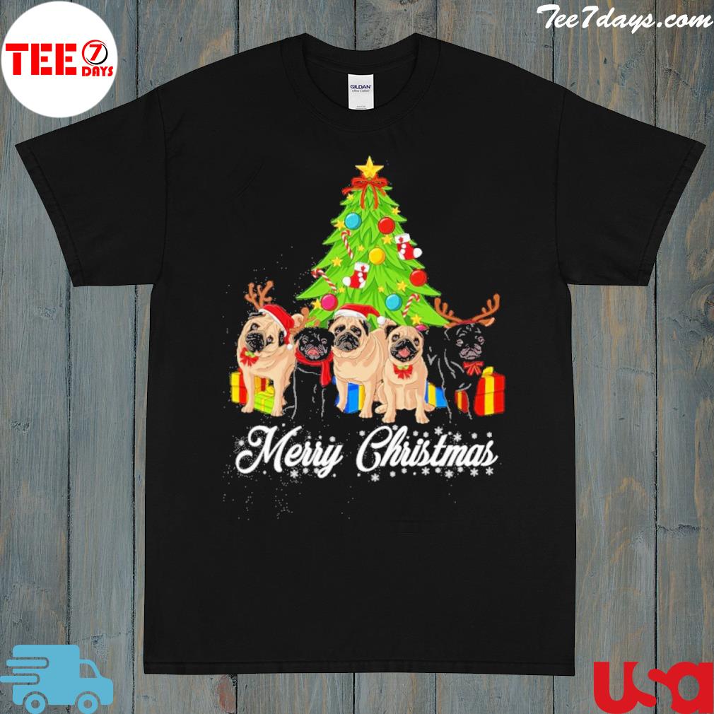 Pug xmas pine tree merry Christmas shirt