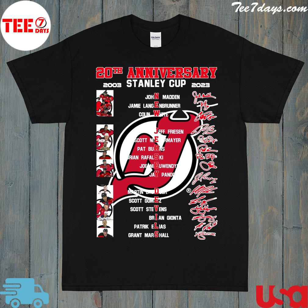 Official new Jersey Devils 20th anniversary 2003 2023 Stanley Cup  signatures logo t-shirt