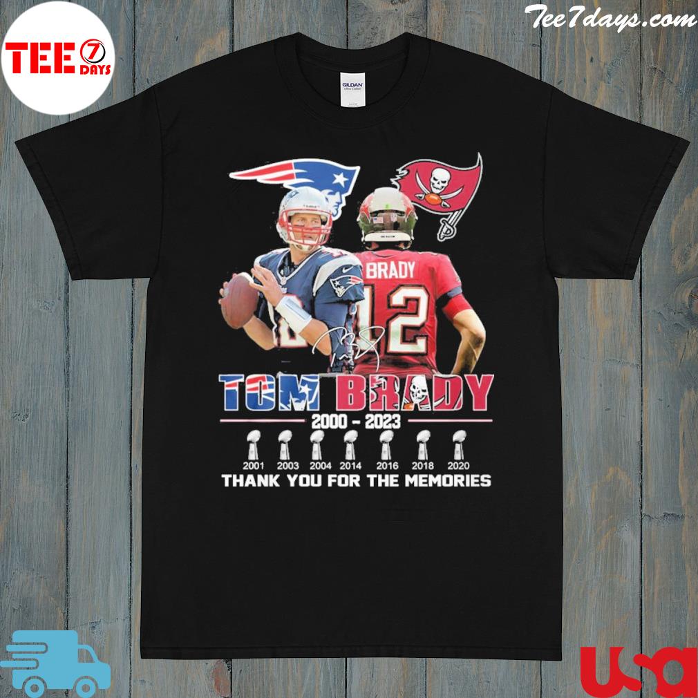 Official tom Brady 2000 2023 thank you for the memories signatures shirt