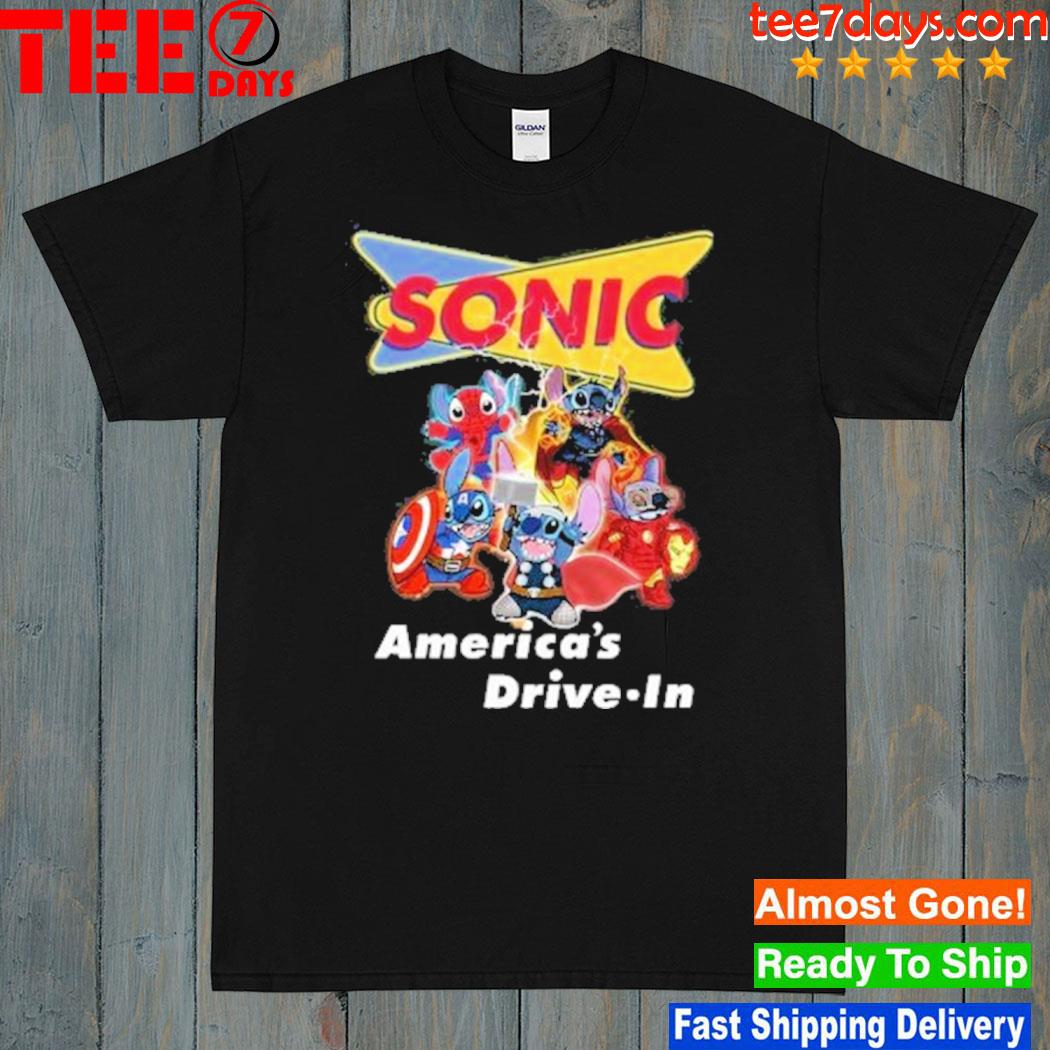Baby stitch avengers sonic america's drive.in logo 2023 t-shirt
