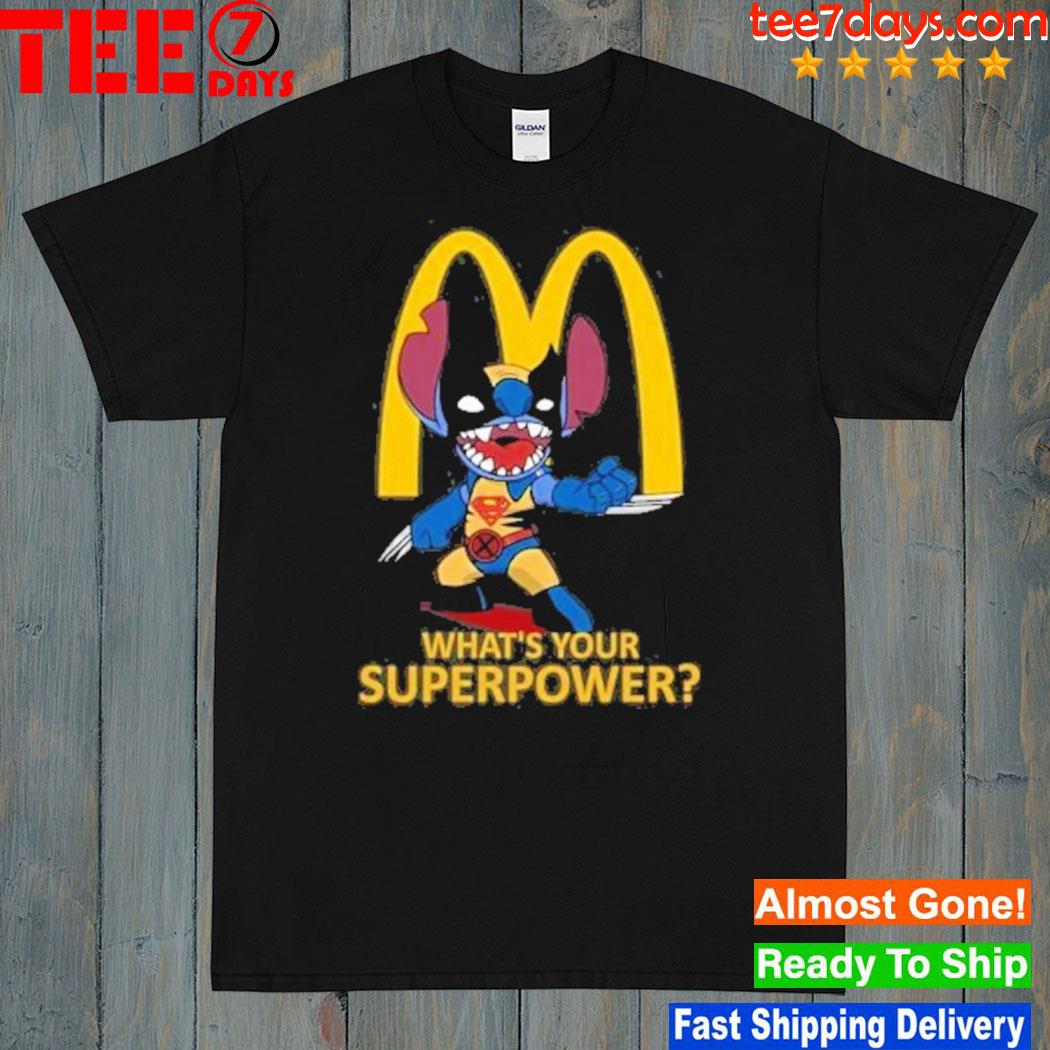 Baby stitch superman mcdonalds logo whats your superpower shirt