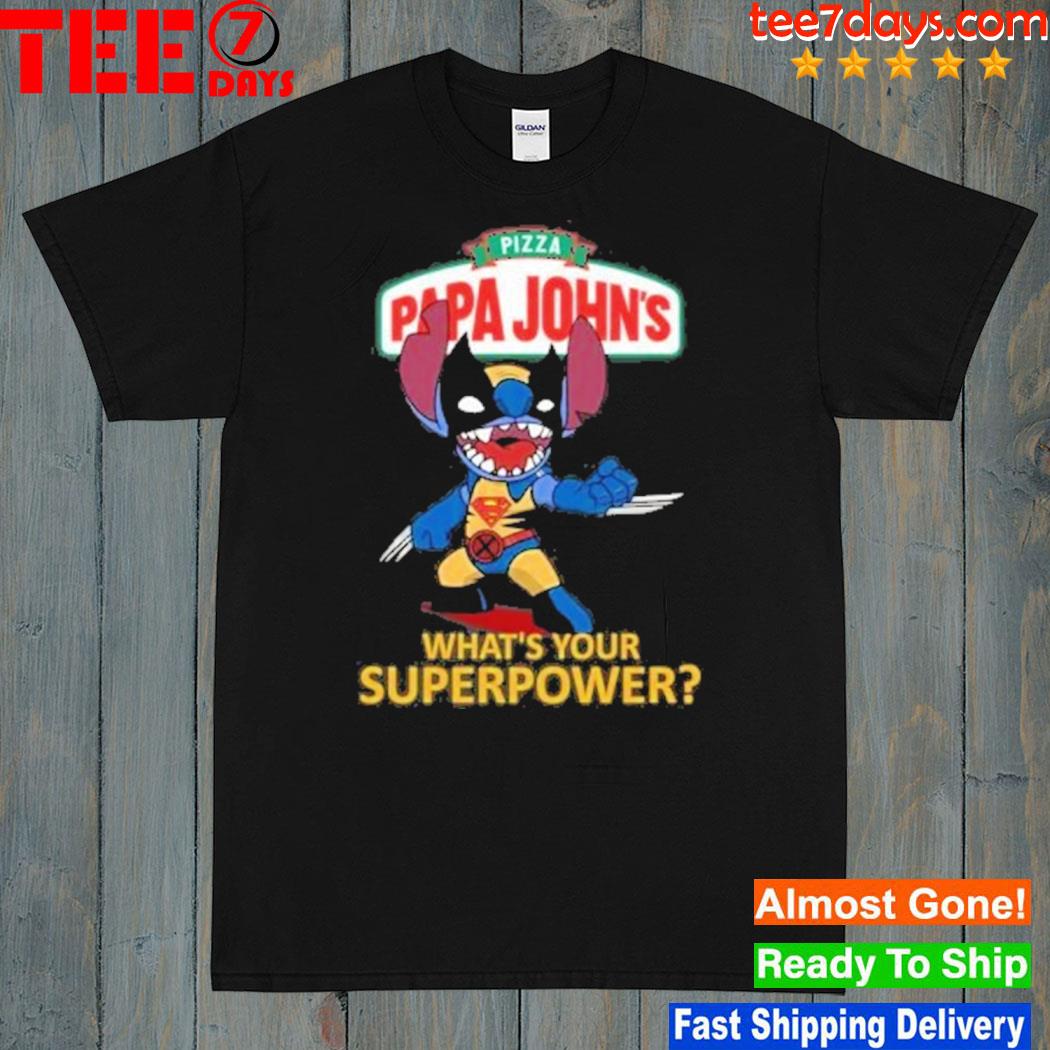 Baby stitch superman pizza papa john's logo whats your superpower shirt