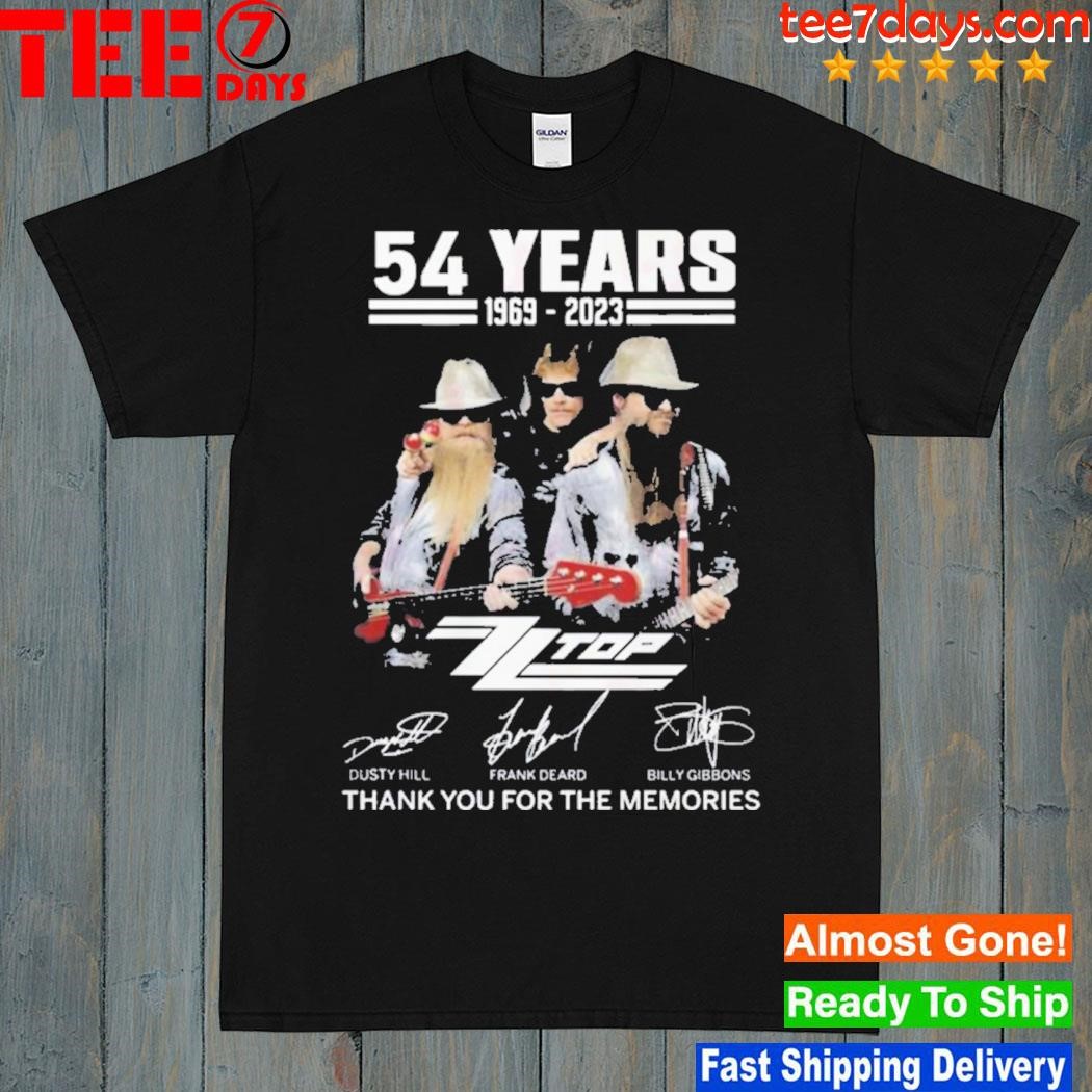 54 years 1969 2023 zz top Dusty Hill Frank Deard Billy Gibbons thank you for the memories signatures t-shirt