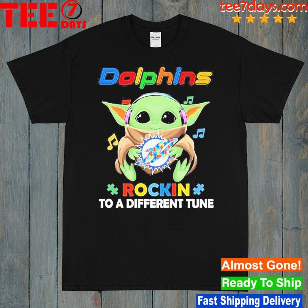 Autism Miami Dolphins Baby Yoda Rockin To A Different Tune Shirt