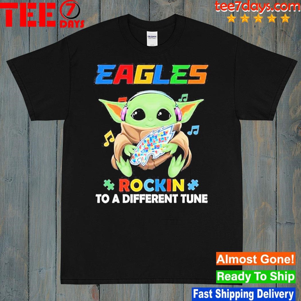 Autism Philadelphia Eagles Baby Yoda Rockin To A Different Tune Shirt