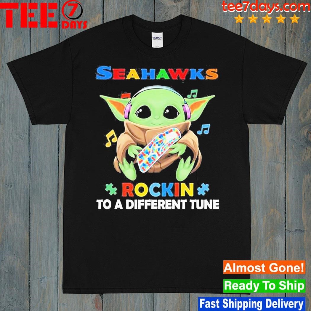 Autism Seattle Seahawks Baby Yoda Rockin To A Different Tune Shirt