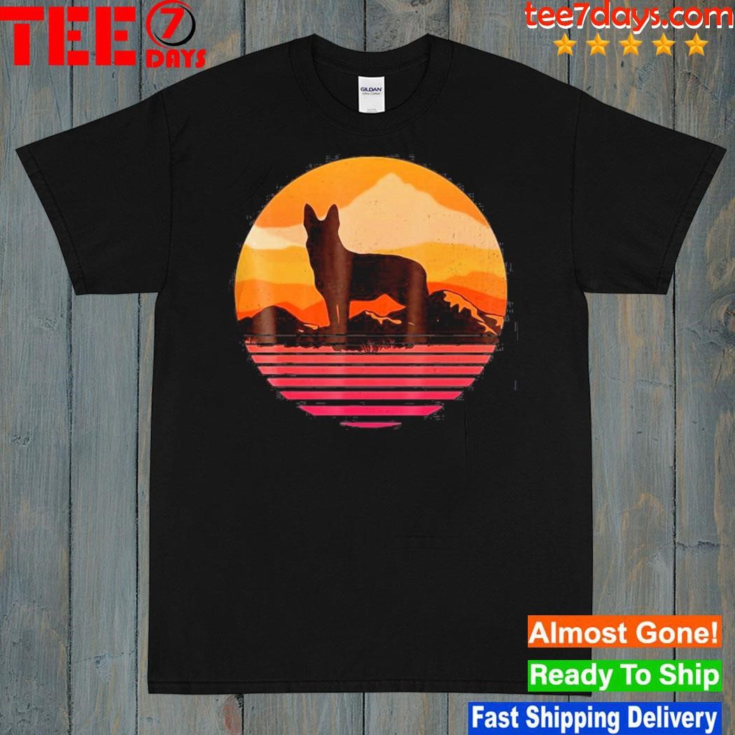 Dog German Shepherd Silhouette With Sun Mountain Vintage T-shirt