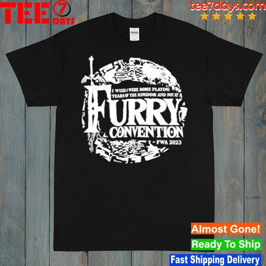 I wish I were home playing tears of the Kingdom and not at a furry convention fwa 2023 logo shirt