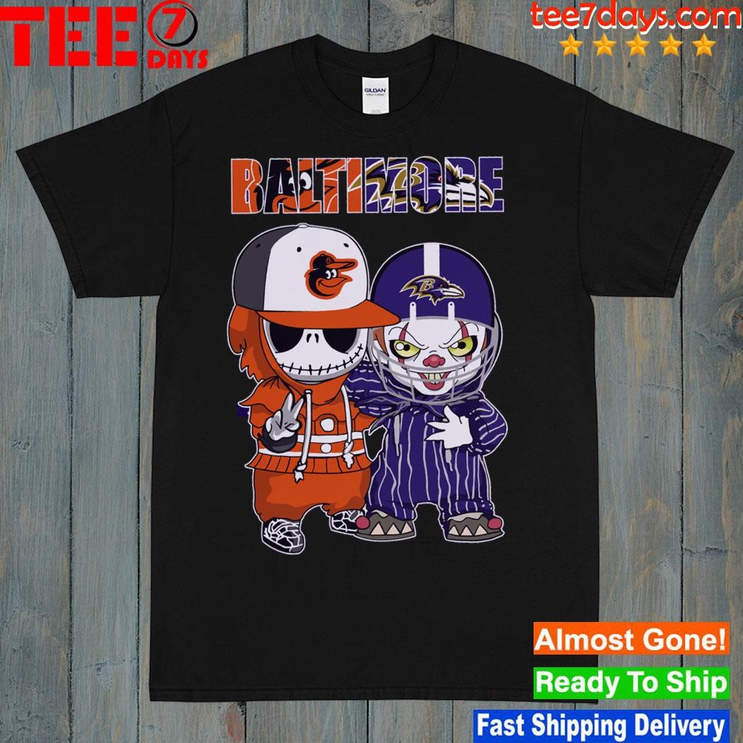 Baltimore city Jack Skellington Baltimore Orioles and Pennywise Baltimore Ravens logo characters shirt