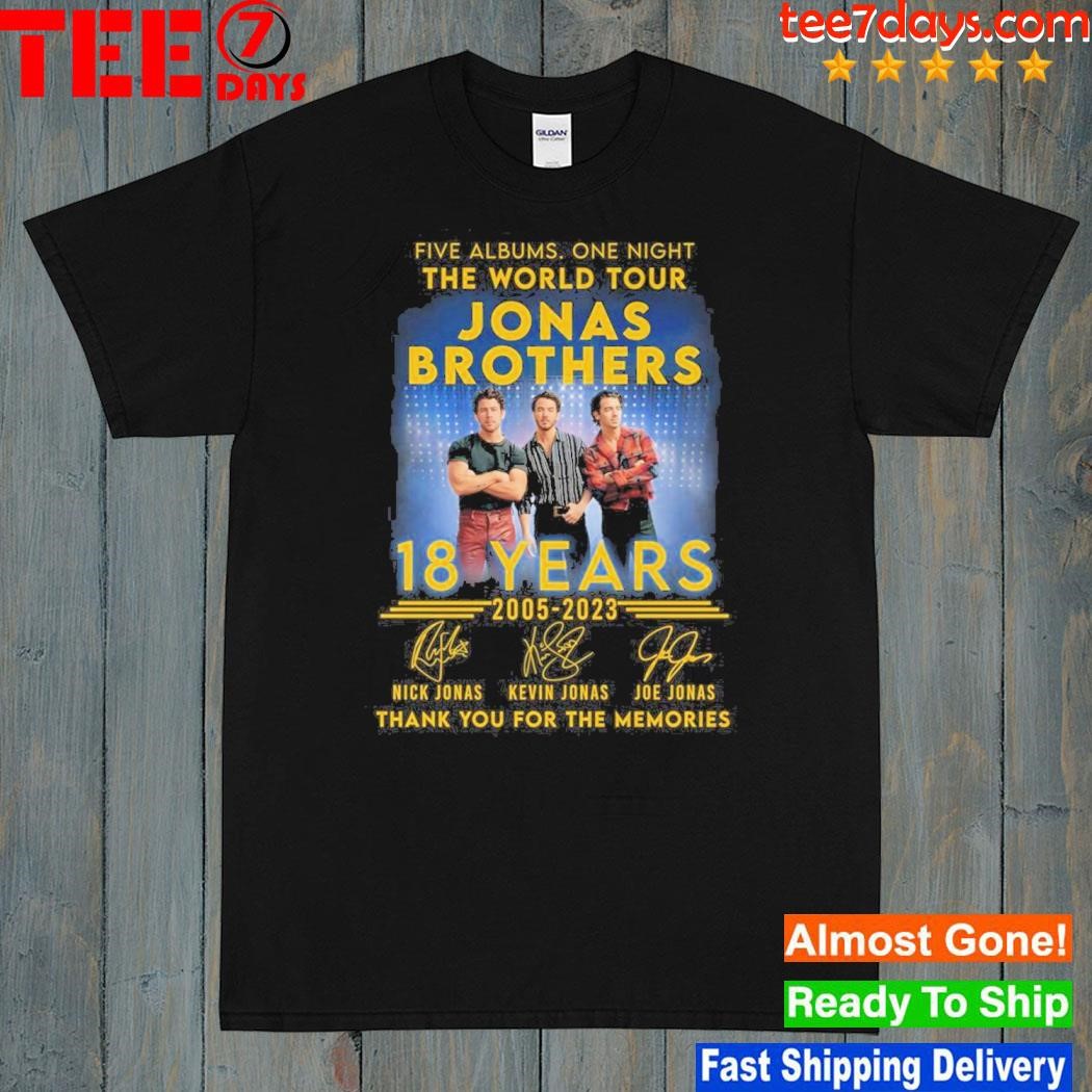 One Night The World Tour Jonas Brothers 18 Years 2005-2023 Thank You For The Memories Signatures T-Shirt