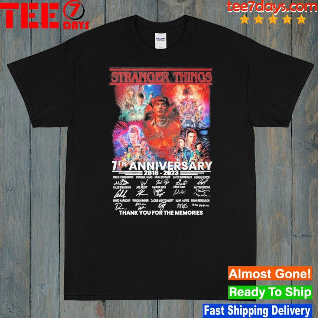 Stranger Things 7th Anniversary 2016-2023 Thank You For The Memories Signatures T-Shirt