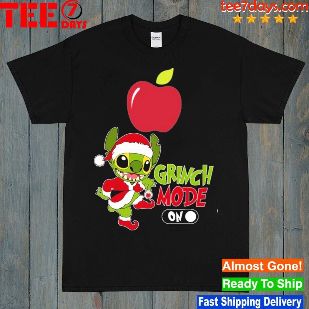 Baby Stitch Grinch hat santa Applebee's Grinch mode on christmas shirt