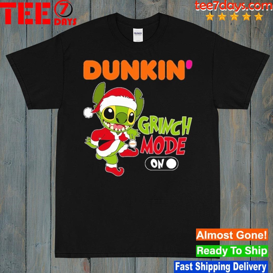 Baby Stitch Grinch hat santa Dunkin' Grinch mode on christmas shirt