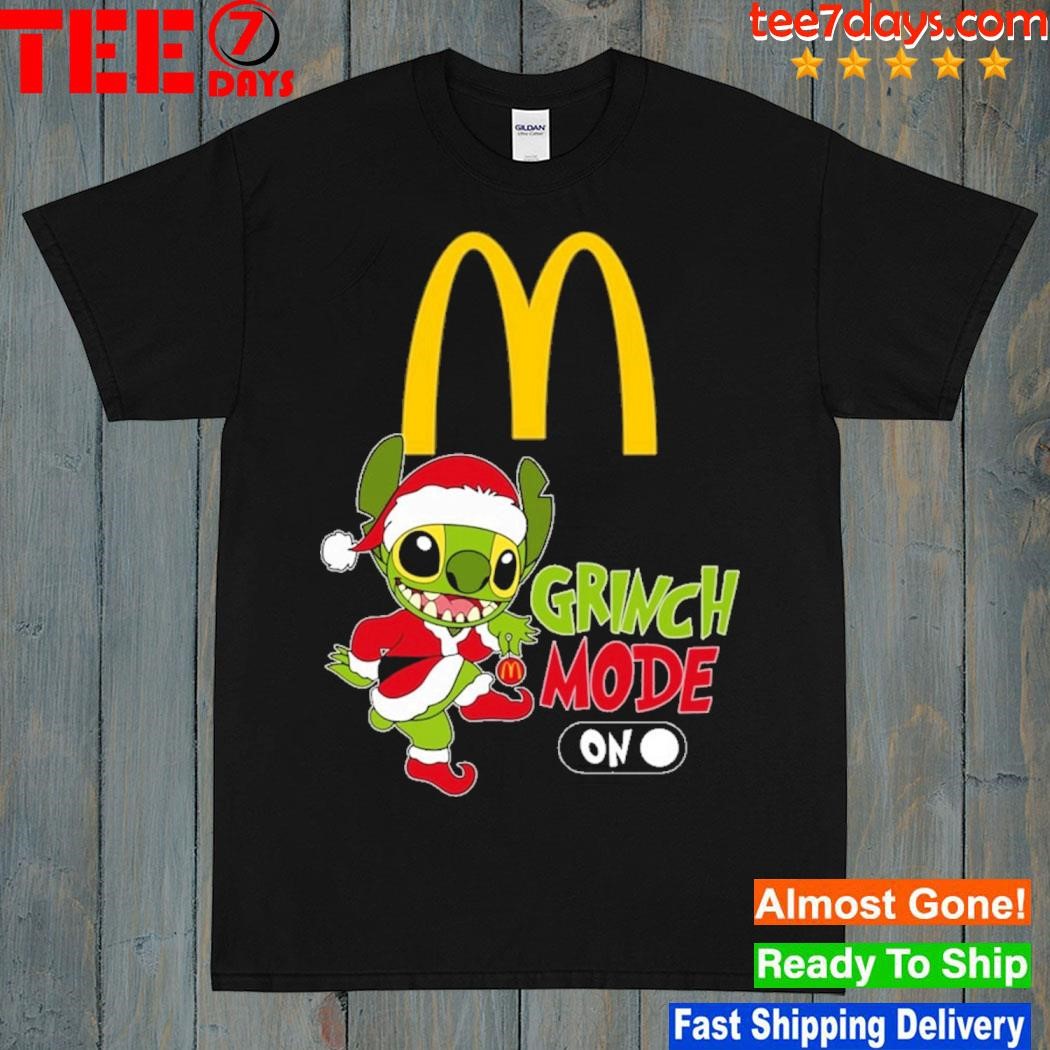 Baby Stitch Grinch hat santa McDonald's Grinch mode on christmas shirt