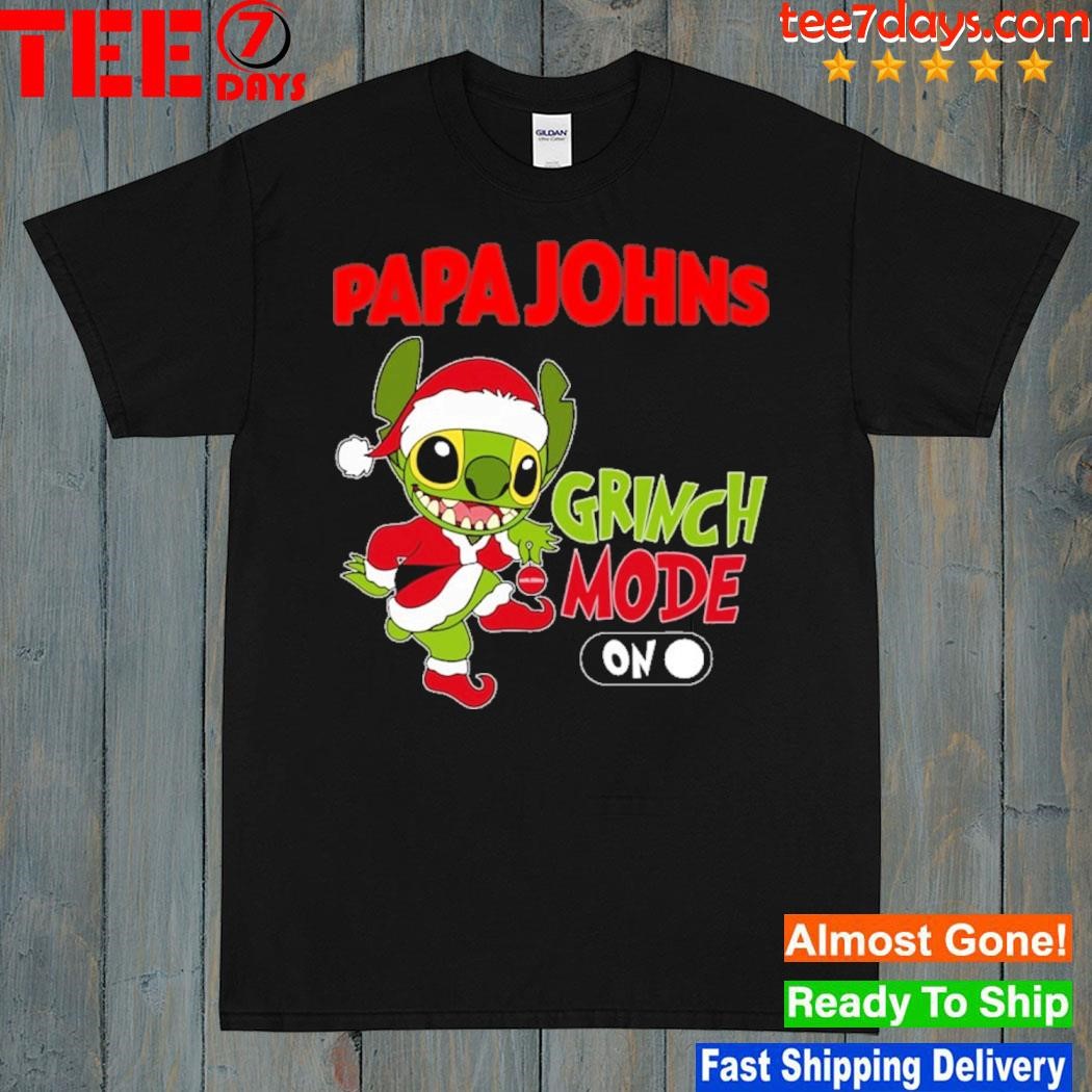 Baby Stitch Grinch hat santa Papa Johns Grinch mode on christmas shirt