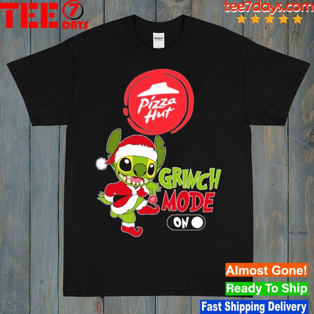 Baby Stitch Grinch hat santa Pizza Hut Grinch mode on christmas shirt