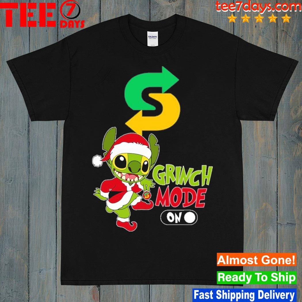 Baby Stitch Grinch hat santa Subway Grinch mode on christmas shirt