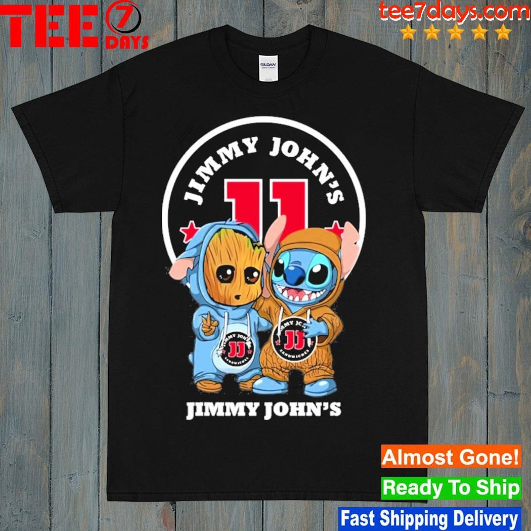 Baby Stitch and Baby Groot Jimmy john's logo shirt