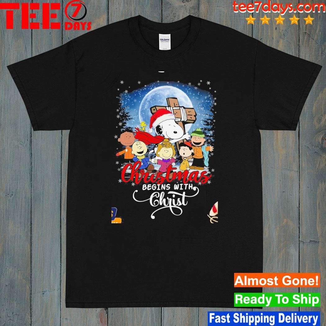 Christmas begin with christ the Peanuts characters Snoopy shirt