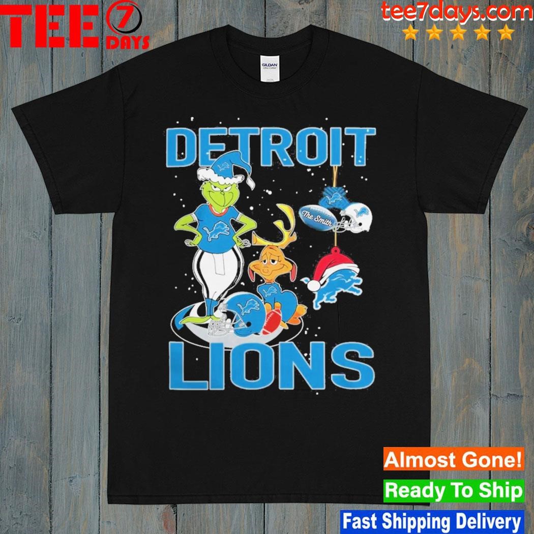 Grinch Hat Santa And Dog Detroit Lions Christmas 2023 Shirt