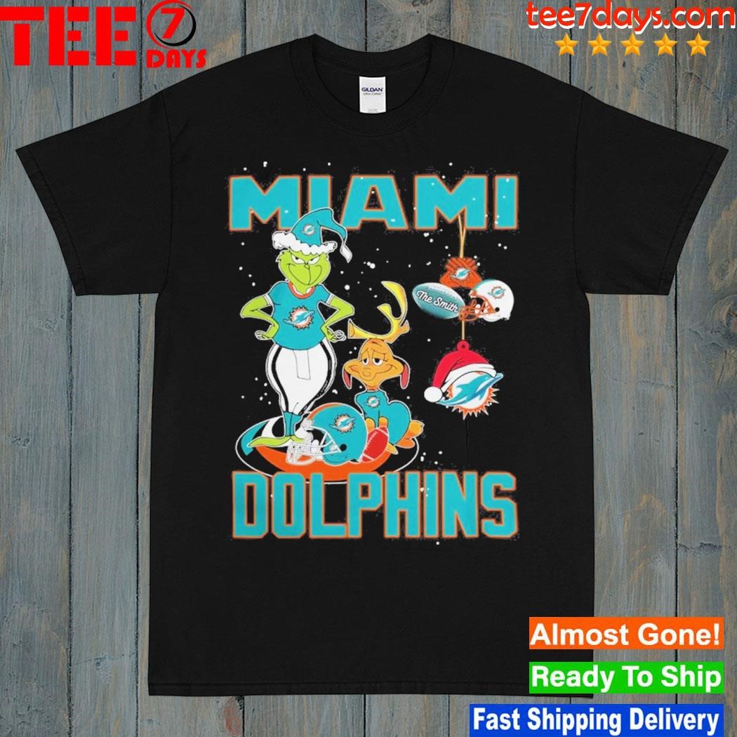 Grinch Hat Santa And Dog Miami Dolphins Christmas 2023 Shirt