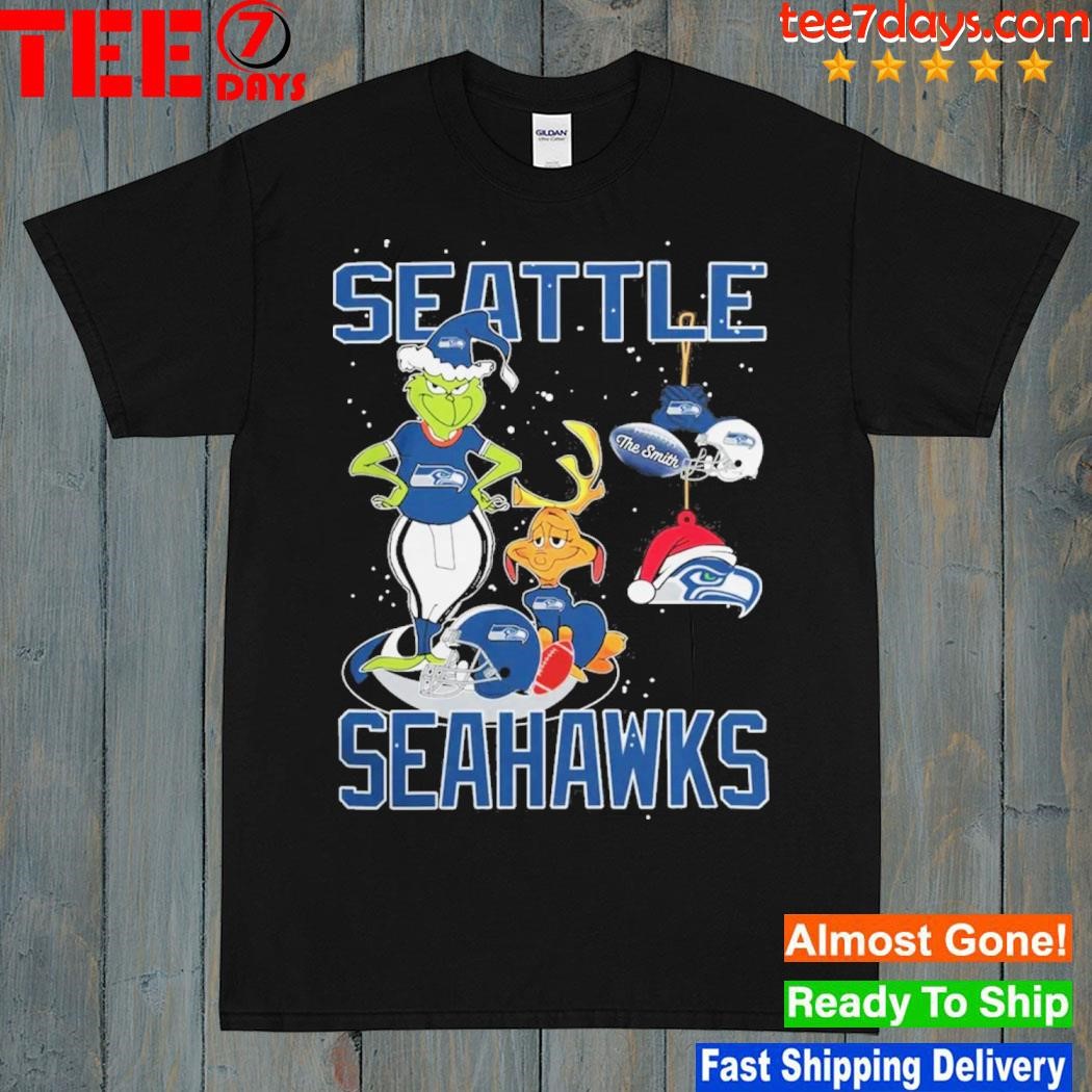 Grinch Hat Santa And Dog Seattle Seahawks Christmas 2023 Shirt