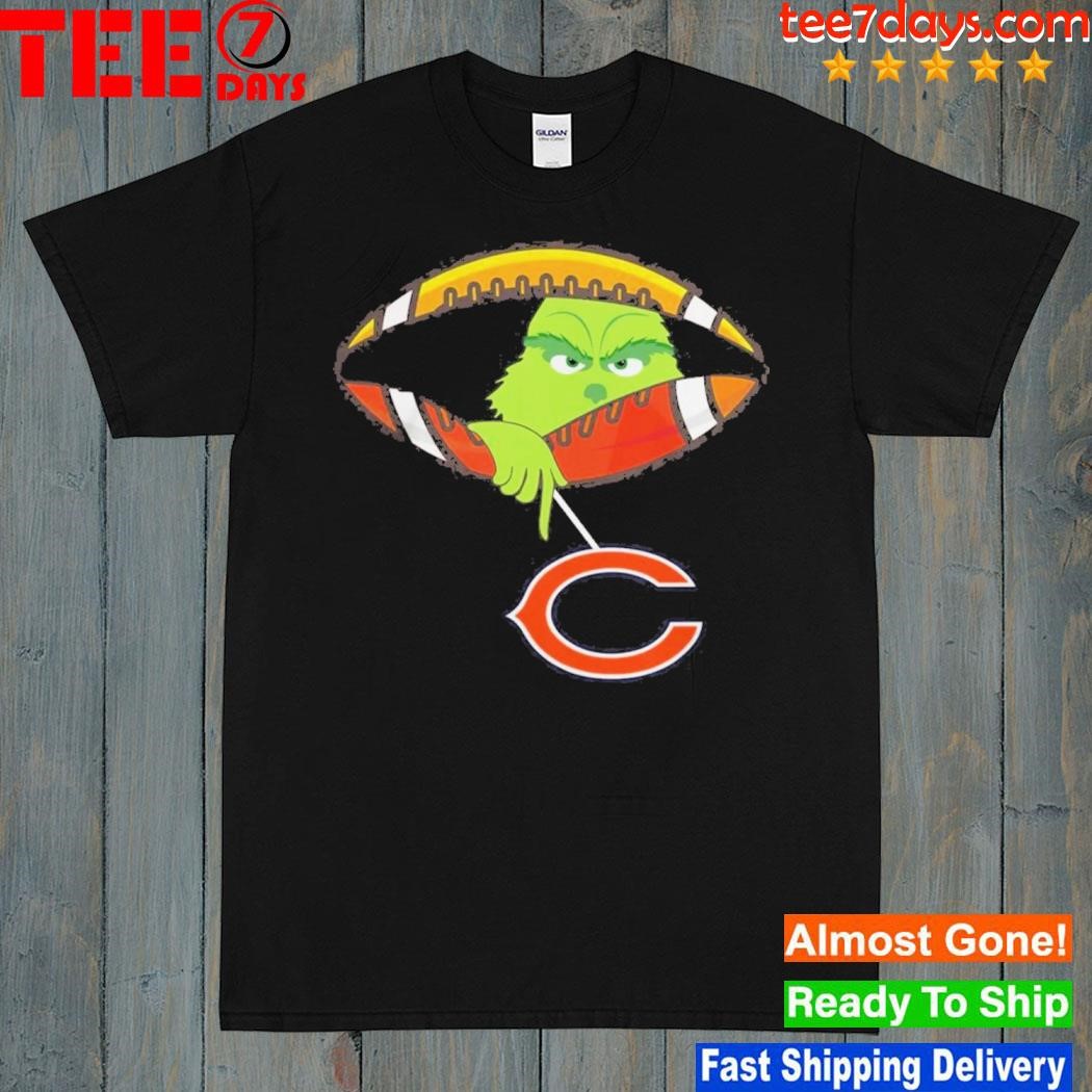 Grinch Hat Santa Hold Chicago Bears Football Logo Shirt