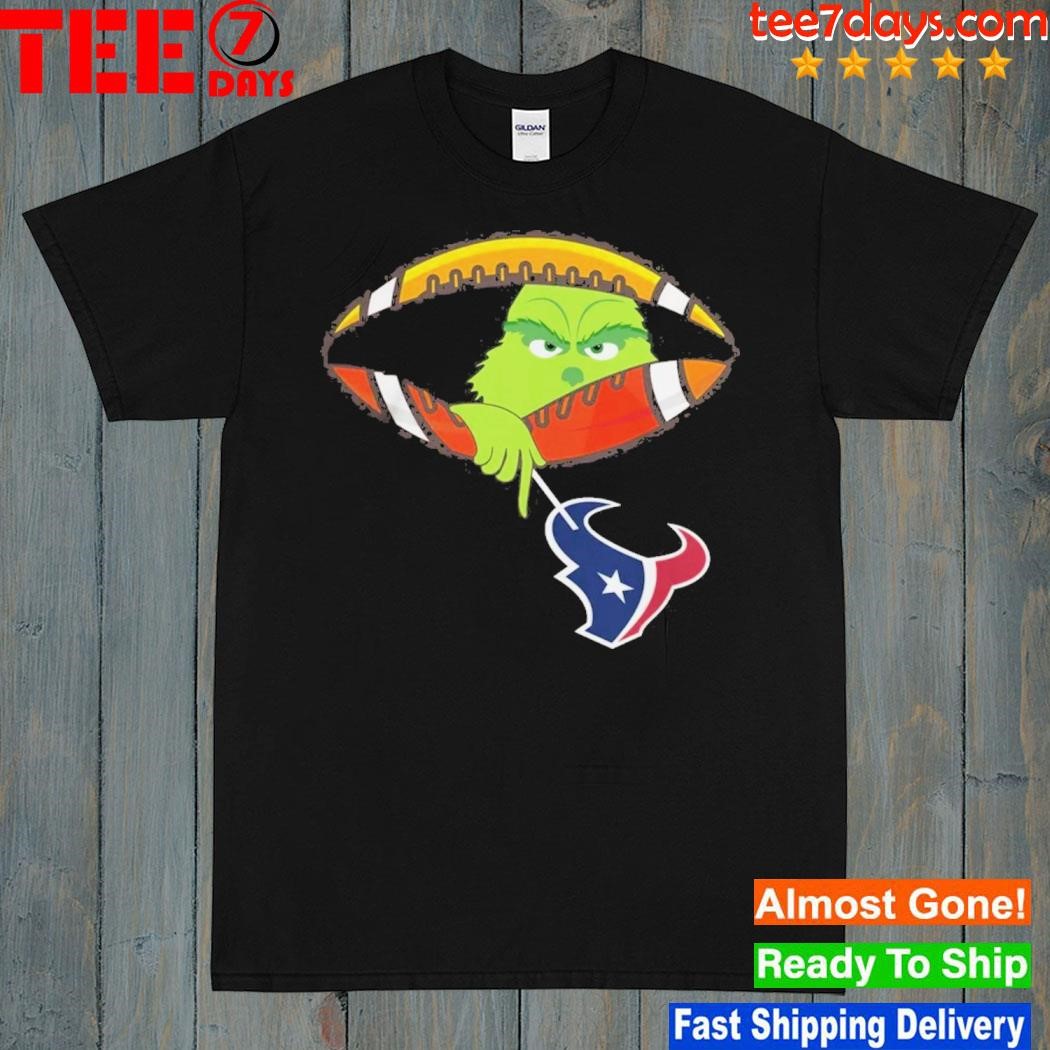 Grinch Hat Santa Hold Houston Texans Football Logo Shirt