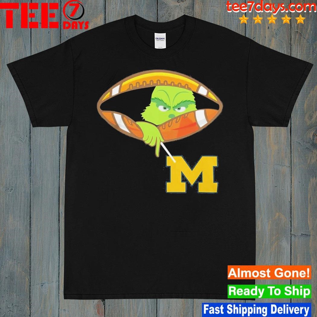 Grinch Hat Santa Hold Michigan Football Logo Shirt