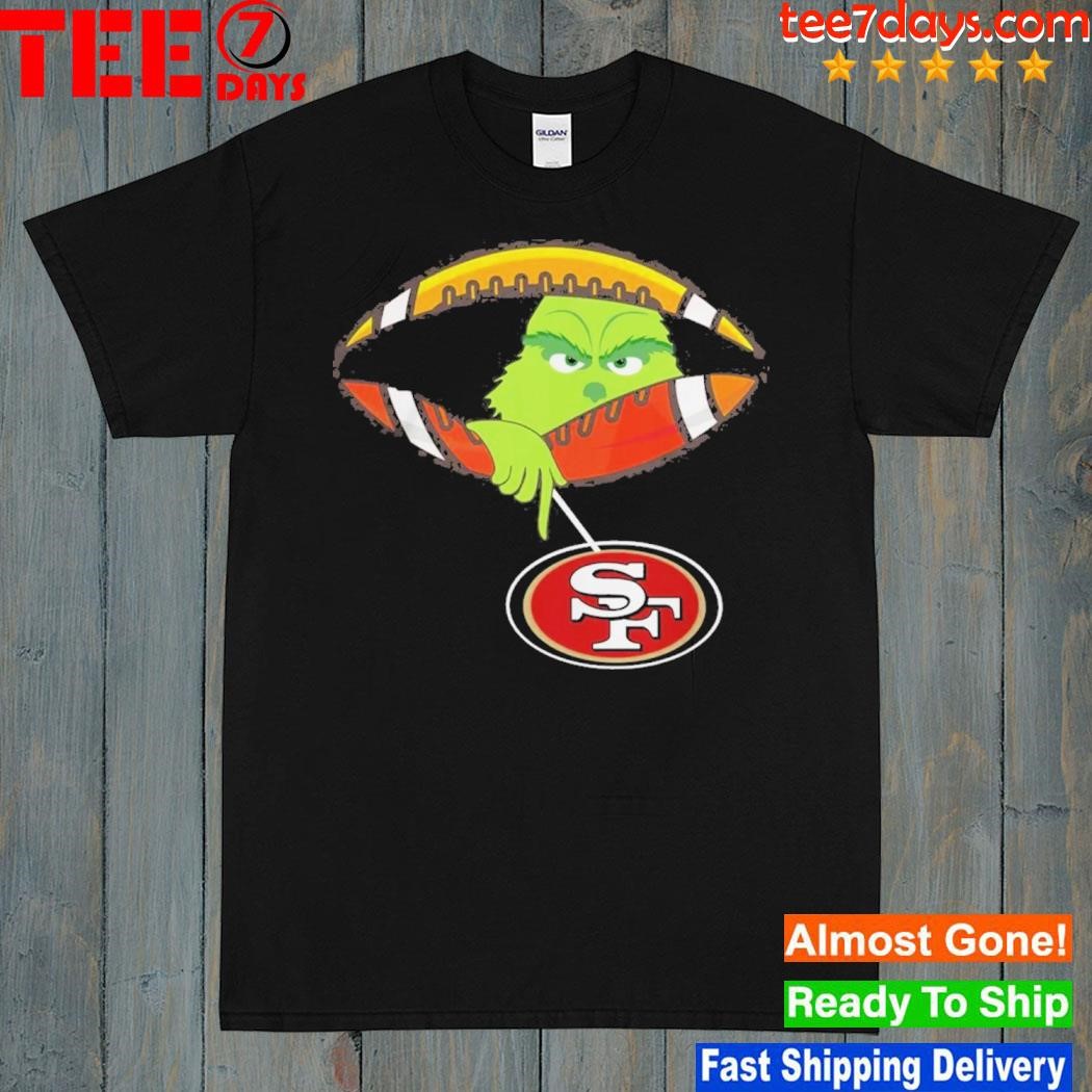 Grinch Hat Santa Hold San Francisco 49ers Football Logo Shirt