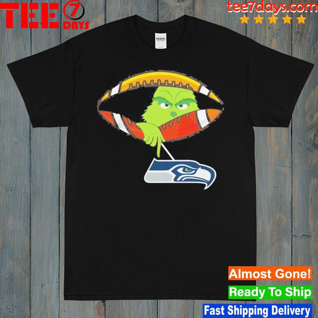 Grinch Hat Santa Hold Seattle Seahawks Football Logo Shirt