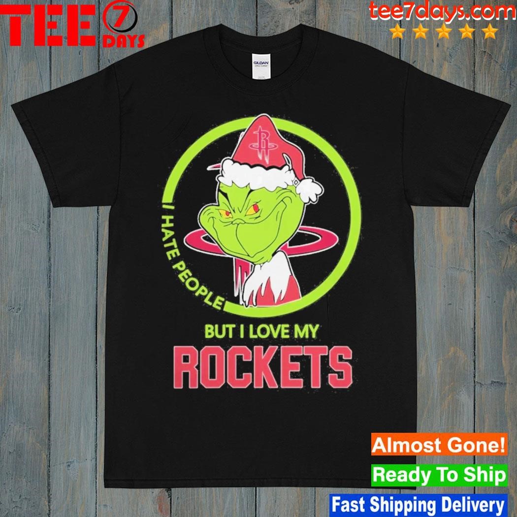 Grinch Hat Santa I Hate People But I Love Houston Rockets Logo Shirt