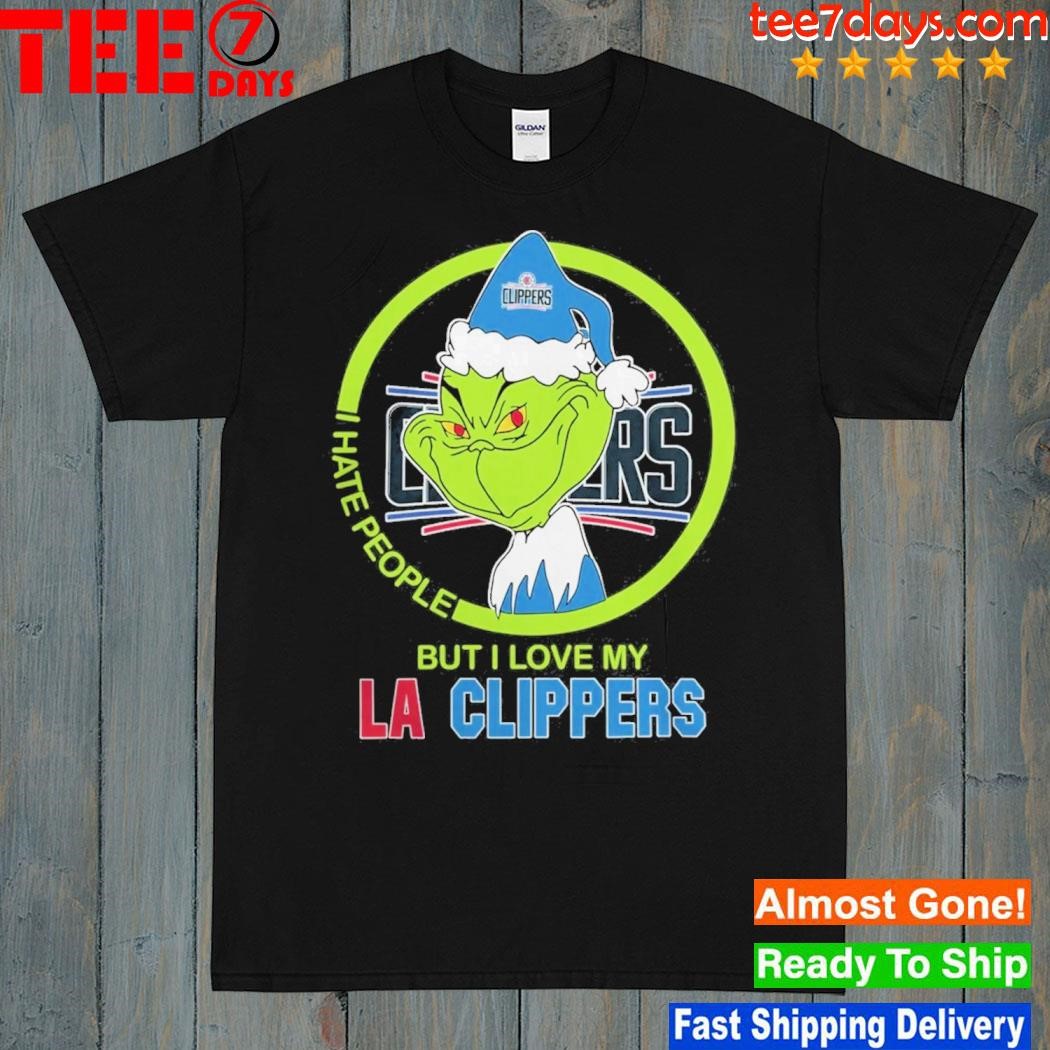 Grinch Hat Santa I Hate People But I Love My LA Clippers Logo Shirt