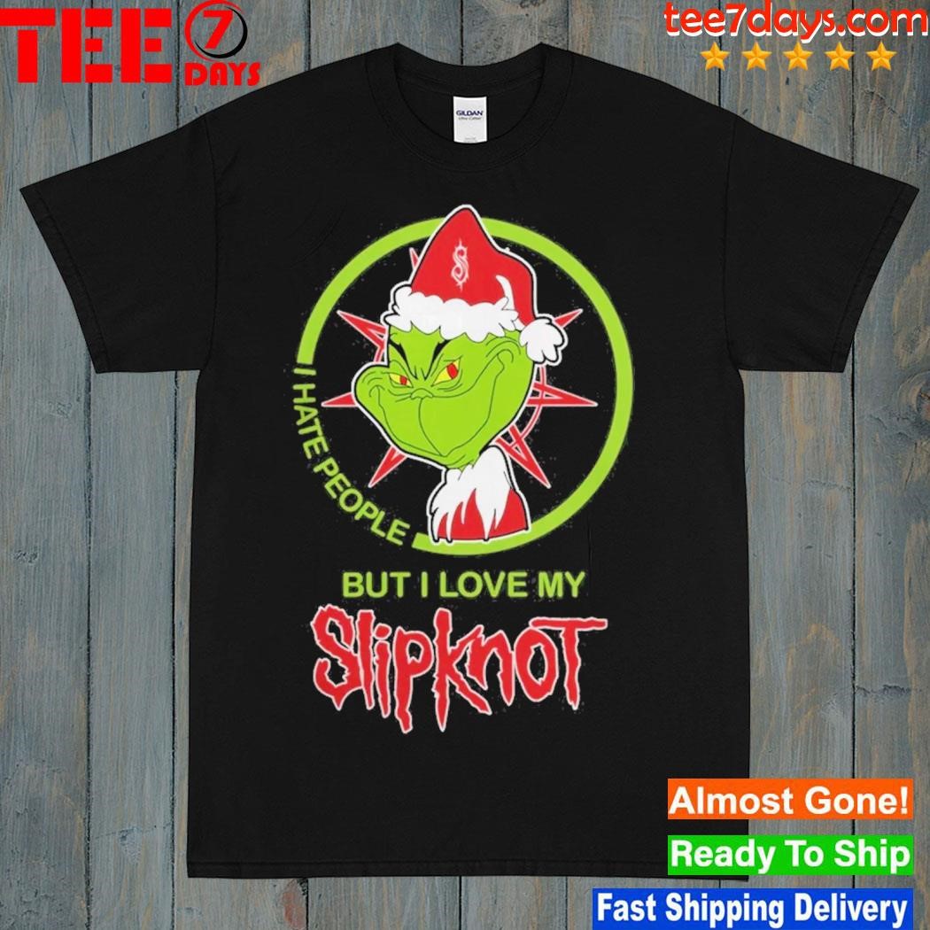 Grinch Hat Santa I Hate People But I Love My Slipknot Logo Shirt