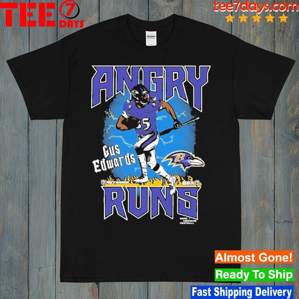 Gus Edwards Baltimore Ravens Homage Unisex Angry Runs Player Graphic Tri-blend shirt