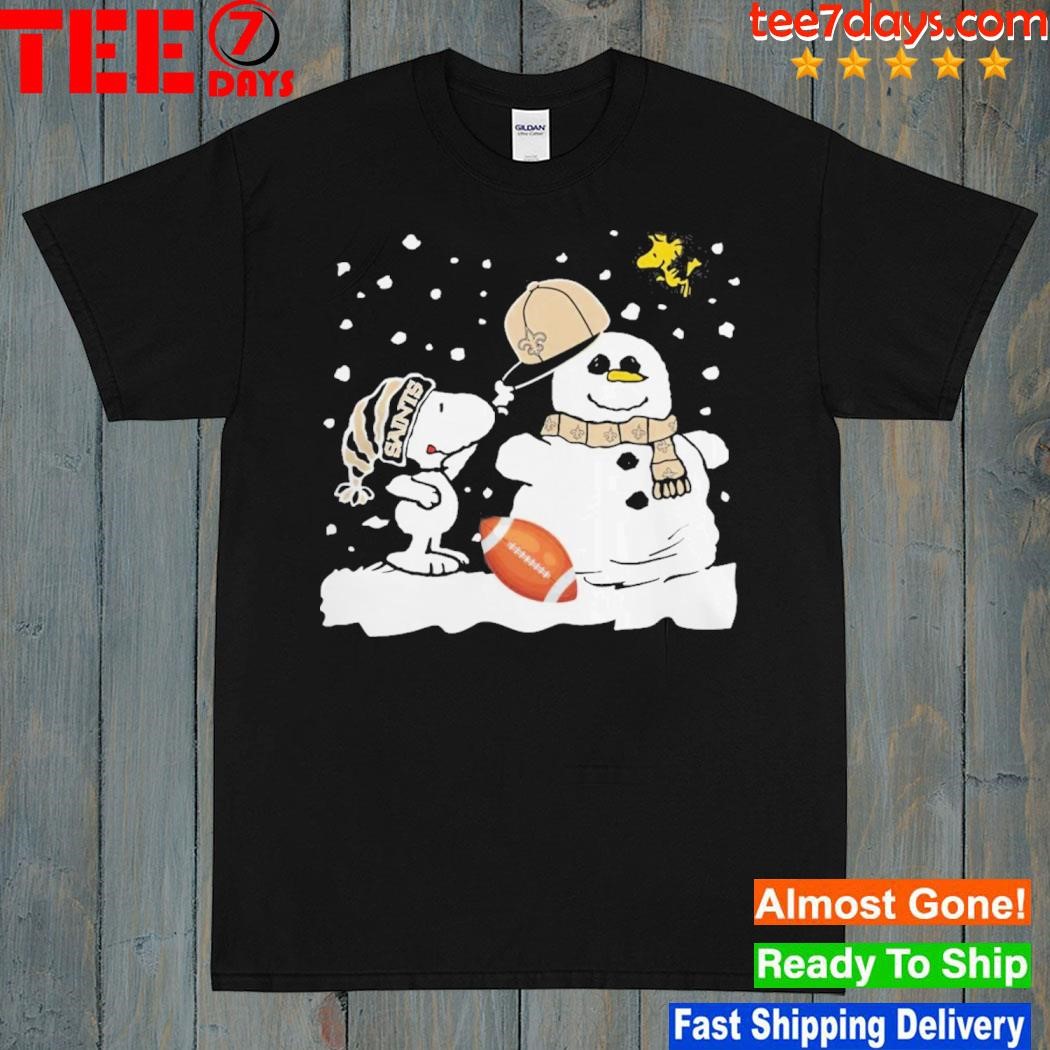 Peanuts Snoopy And Woodstock Snowman New Orleans Saints Christmas Shirt