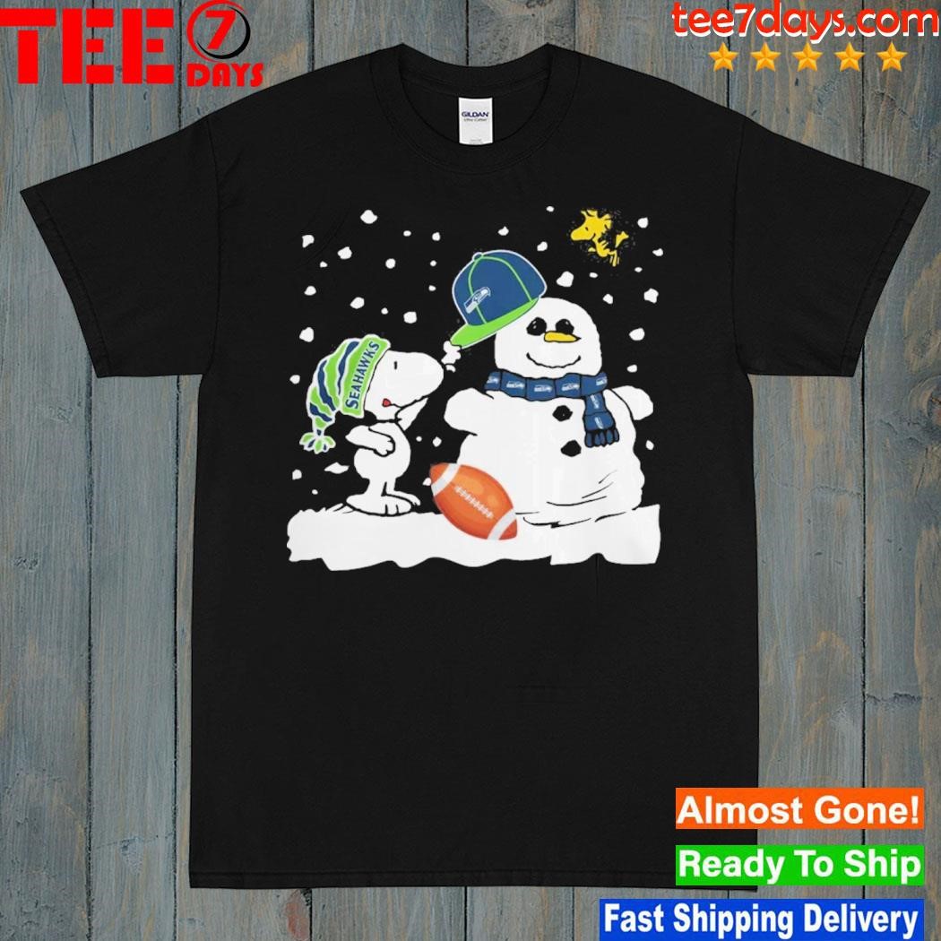 Peanuts Snoopy And Woodstock Snowman Seattle Seahawks Christmas Shirt