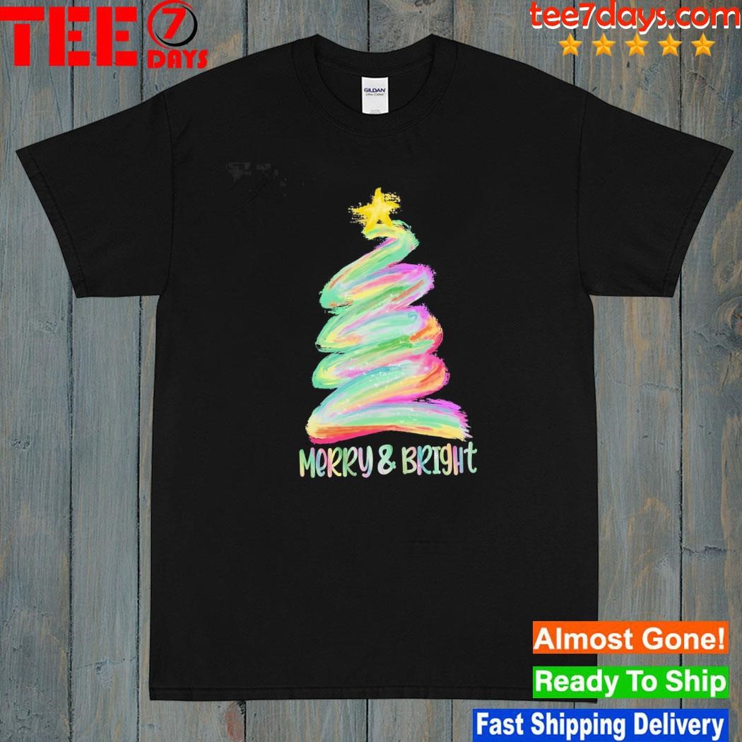 Pine tree merry & bright merry christmas shirt